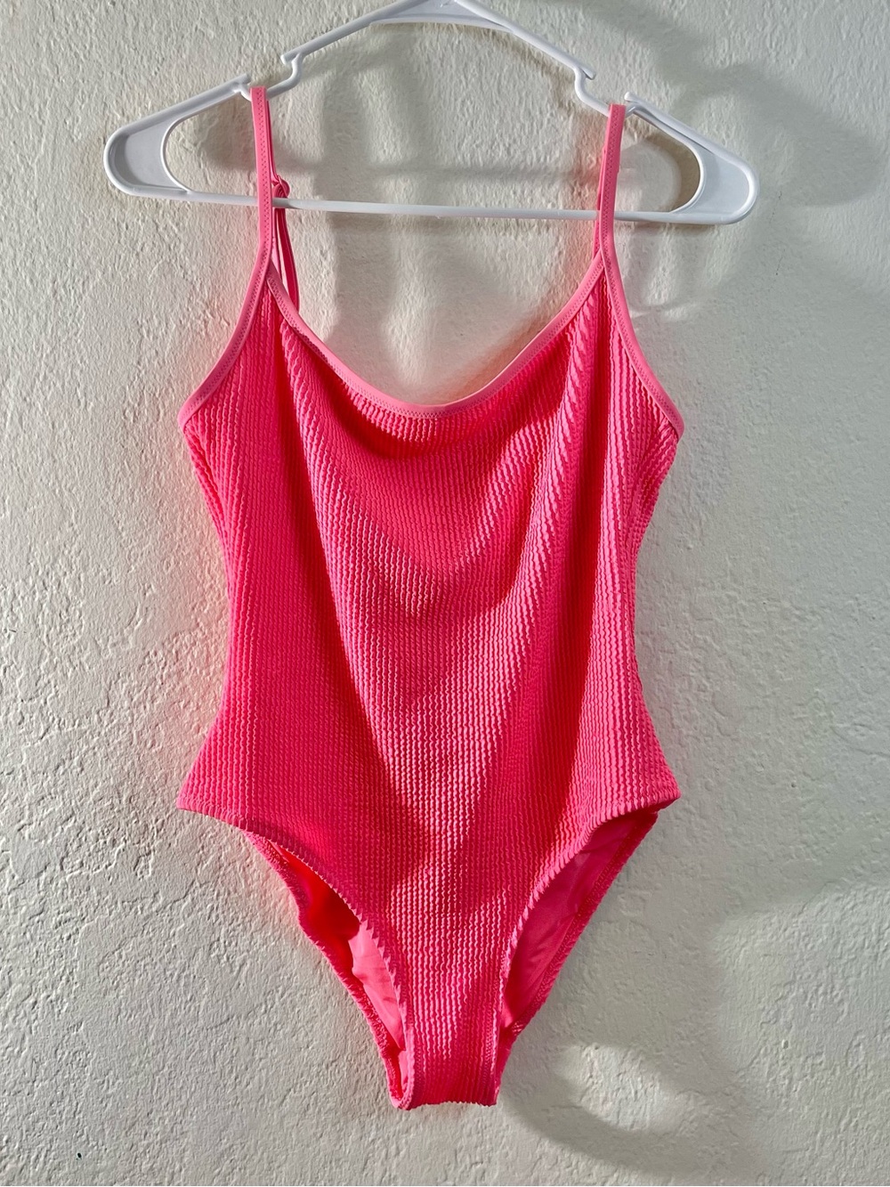 aerie Neon Pink Textured One-Piece Bodysuit with Slim Straps Women Size Medium